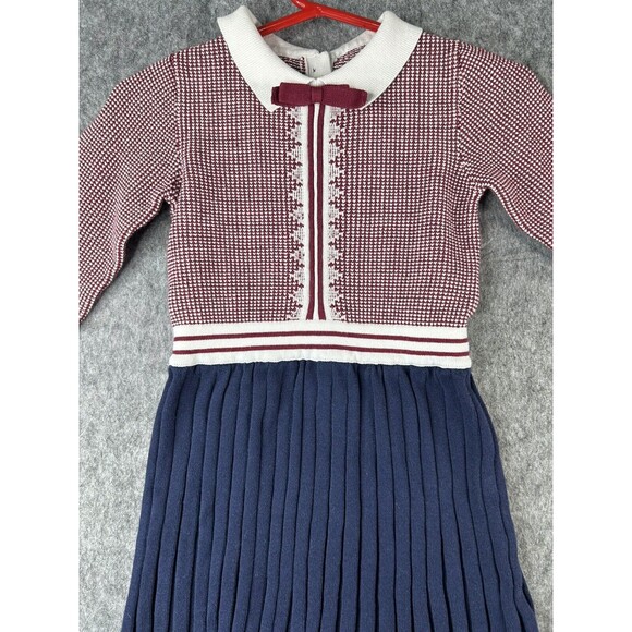 Hope & Henry Girls Organic Cotton French Blocked Sweater Dress Sz 4 Navy & Berry - Picture 2 of 7